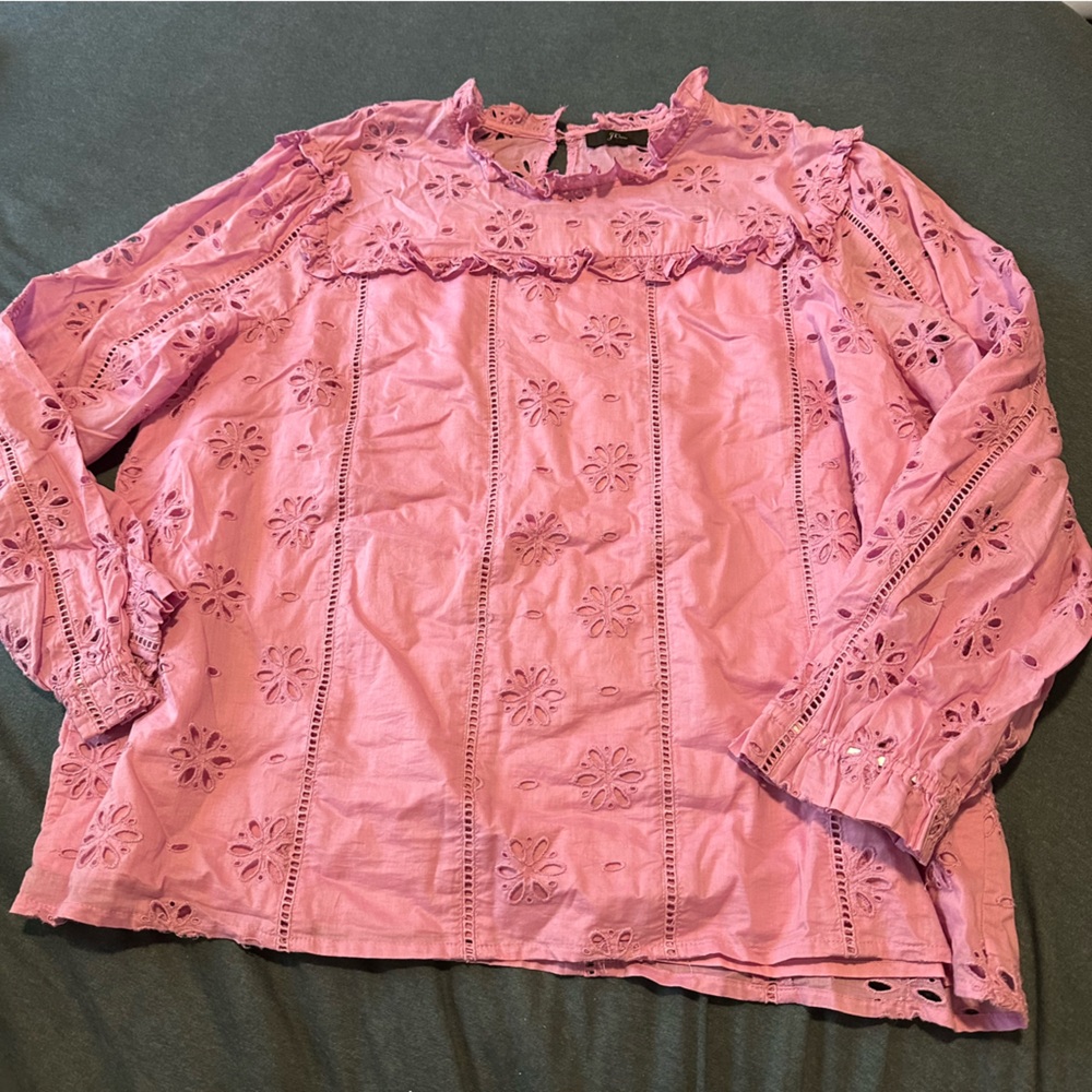 Pink J Crew Floral Eyelet Lace Blouse XL Casual Preppy Barbiecore Classy